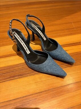 Alexander Wang Denim Pointed Toe Slingback Pumps in Blue
